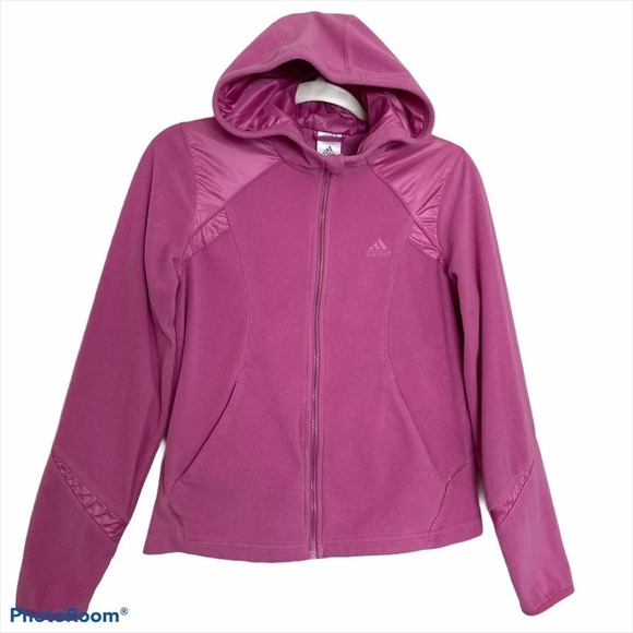 Adidas Women’s Pink Zip Up Hooded Fleece Jacket S - Picture 1 of 12
